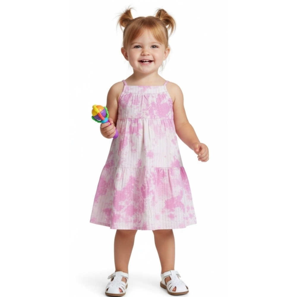 Cat & Jack Tie Dye Tiered Pink Sparkle dress Size 2T